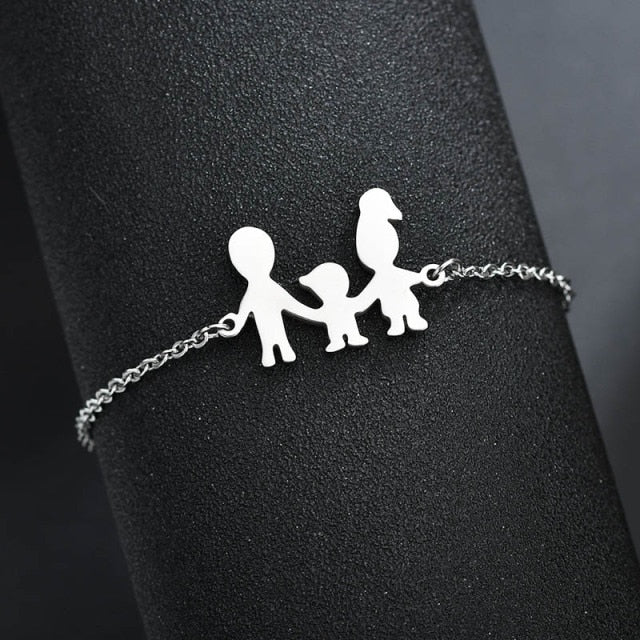 Cute Stainless Steel Mom Dad Kids Family Bracelets