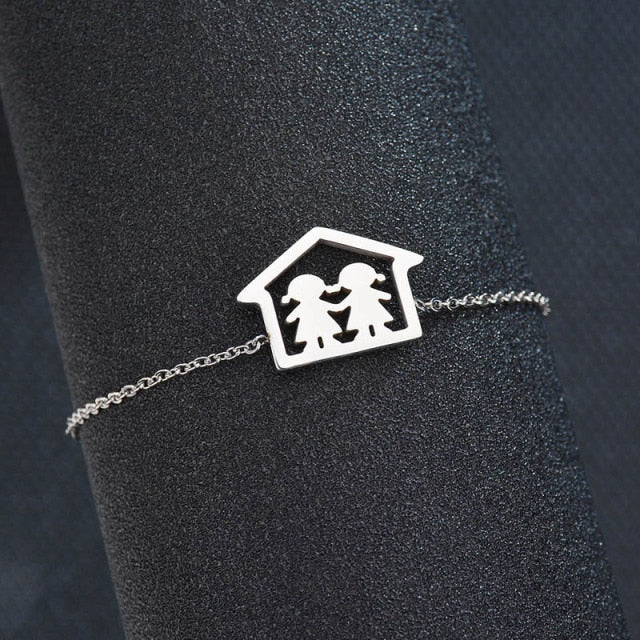 Cute Stainless Steel Mom Dad Kids Family Bracelets
