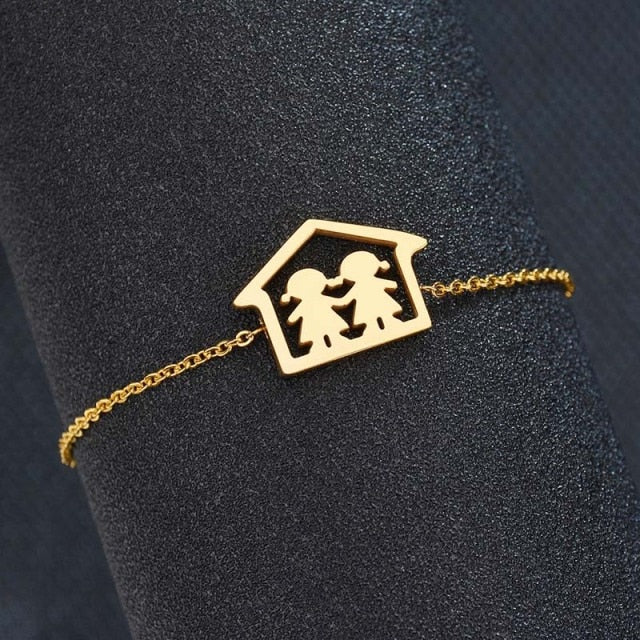 Cute Stainless Steel Mom Dad Kids Family Bracelets