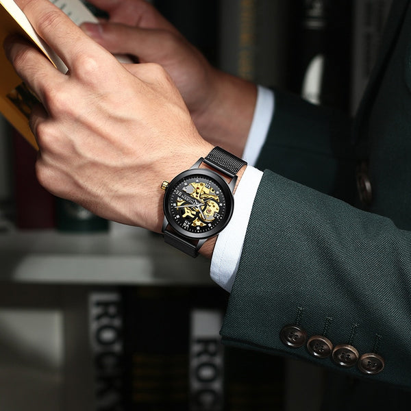 Reloj esqueleto de lujo para hombre, reloj automático.