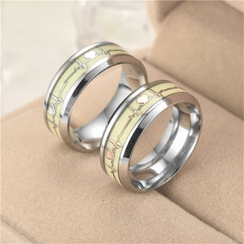 8mm Gold and silver color Stainless Steel Heart Shape Luminous Ring