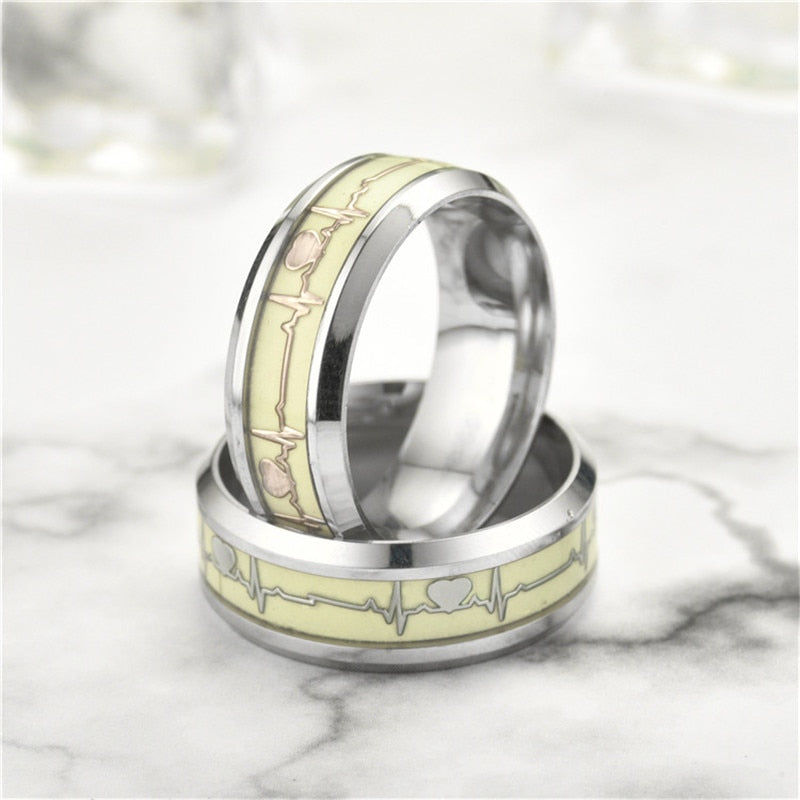 8mm Gold and silver color Stainless Steel Heart Shape Luminous Ring