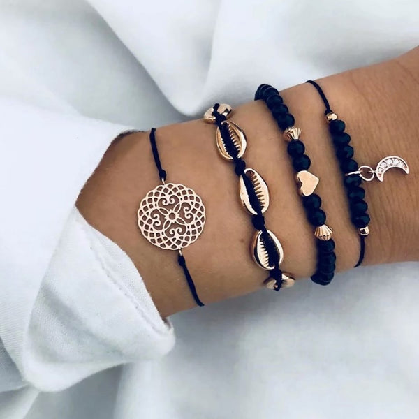 Nuevo conjunto de pulseras de concha y luna para mujer