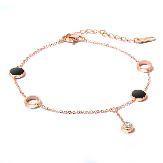 Vintage Stainless Steel Rose Gold Beaded Chain Charm Leg Anklets