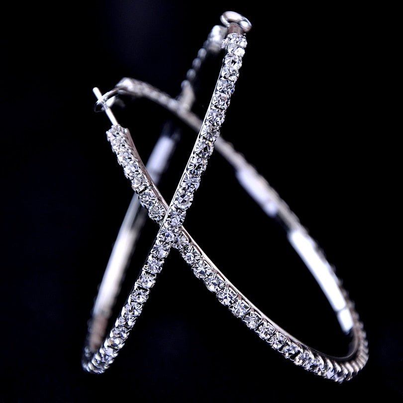 New 30-100mm Large Crystal Hoops Earrings