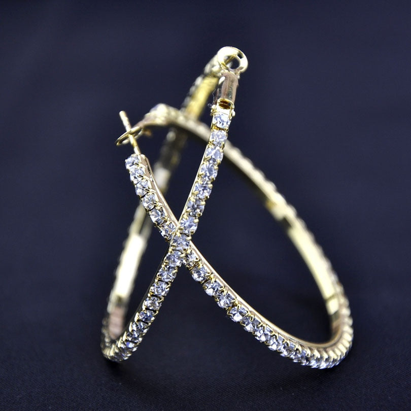 New 30-100mm Large Crystal Hoops Earrings