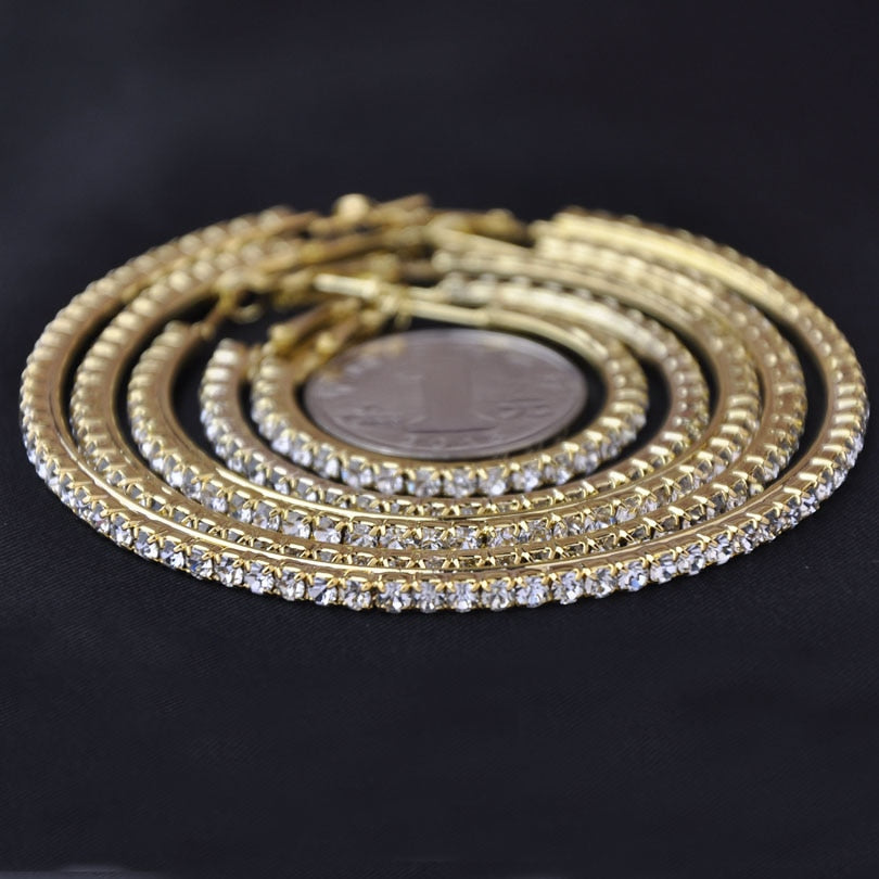 New 30-100mm Large Crystal Hoops Earrings