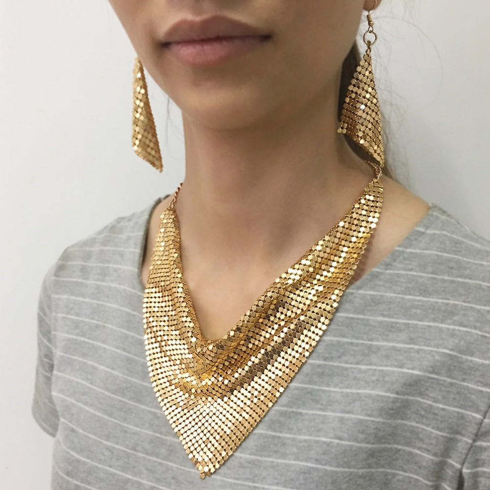 Shining Rhinestone Metal Slice Bib  Jewelry Sets