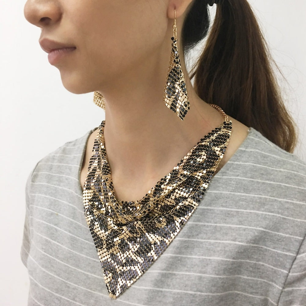 Shining Rhinestone Metal Slice Bib  Jewelry Sets