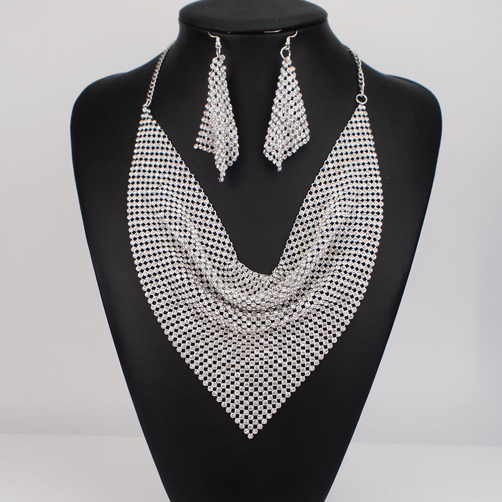 Shining Rhinestone Metal Slice Bib  Jewelry Sets