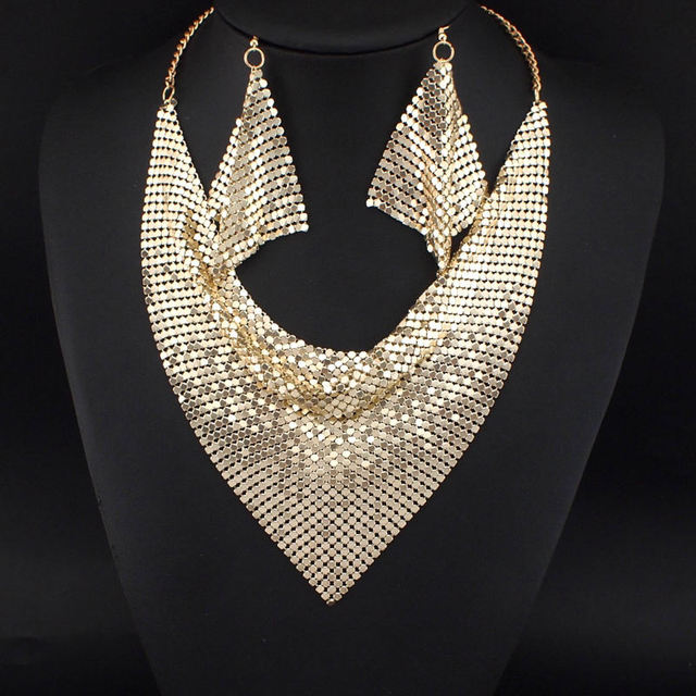 Shining Rhinestone Metal Slice Bib  Jewelry Sets