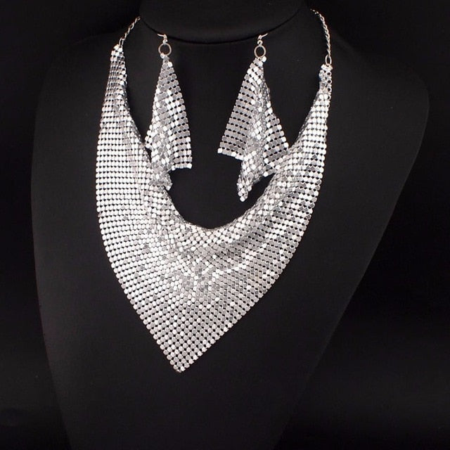 Shining Rhinestone Metal Slice Bib  Jewelry Sets