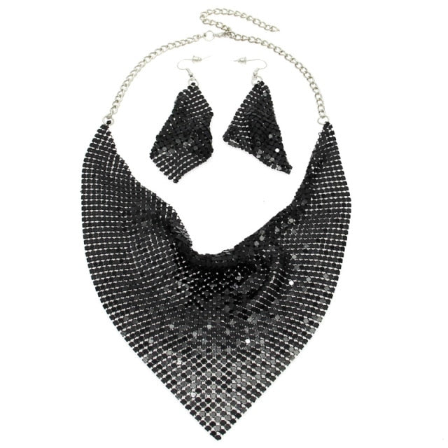 Shining Rhinestone Metal Slice Bib  Jewelry Sets