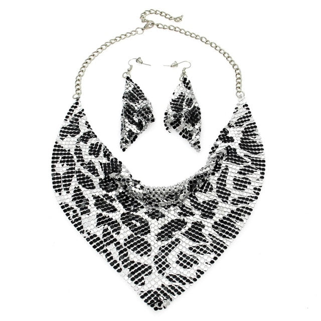 Shining Rhinestone Metal Slice Bib  Jewelry Sets