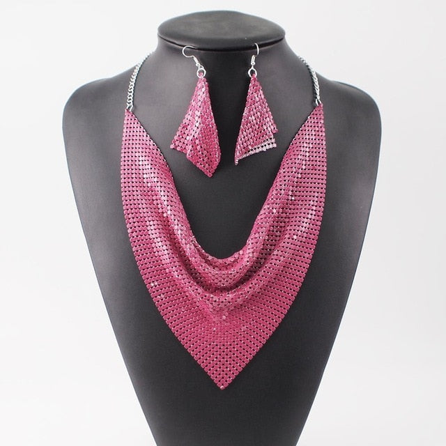 Shining Rhinestone Metal Slice Bib  Jewelry Sets
