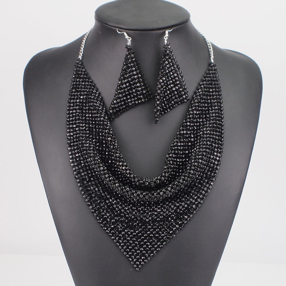 Shining Rhinestone Metal Slice Bib  Jewelry Sets