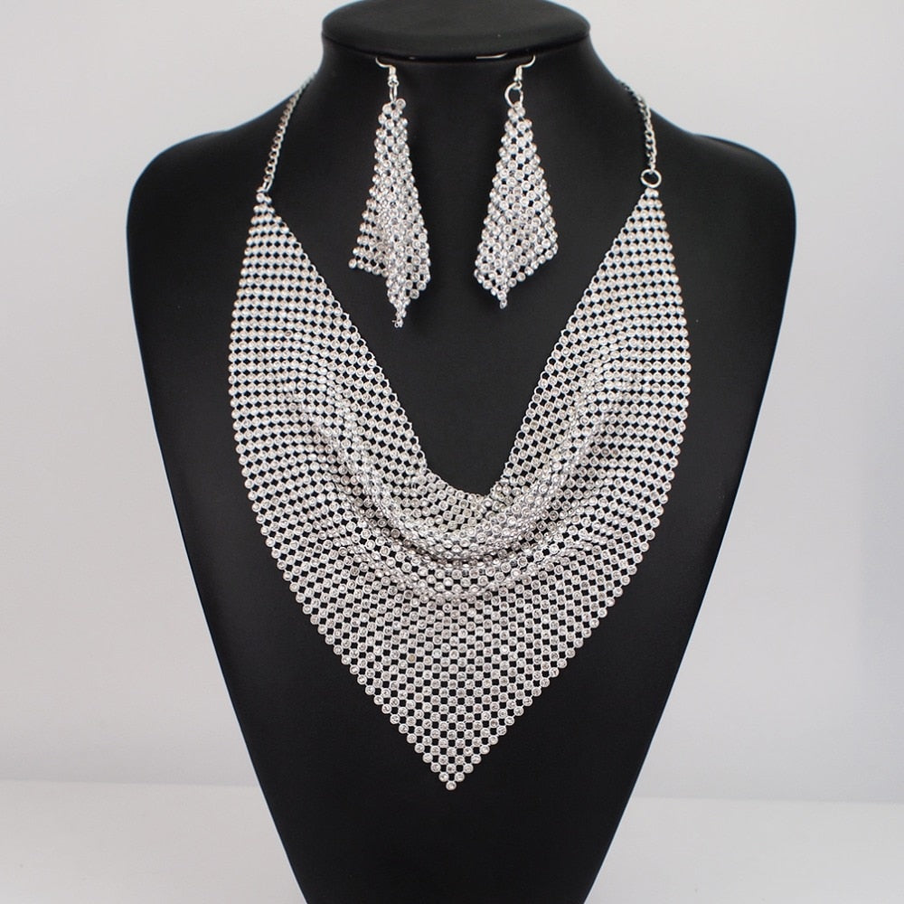 Shining Rhinestone Metal Slice Bib  Jewelry Sets