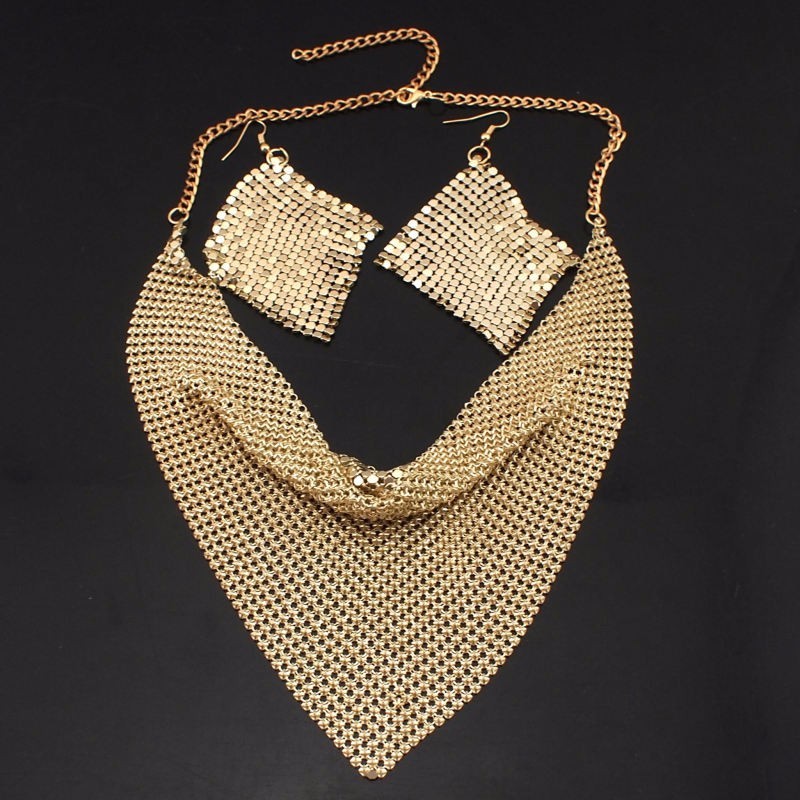Shining Rhinestone Metal Slice Bib  Jewelry Sets