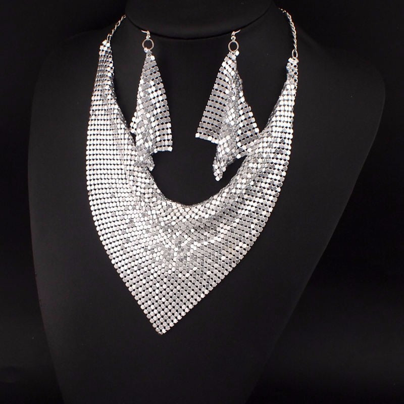Shining Rhinestone Metal Slice Bib  Jewelry Sets