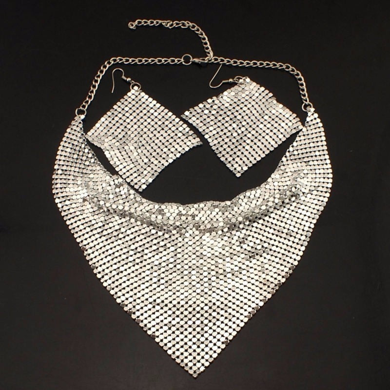 Shining Rhinestone Metal Slice Bib  Jewelry Sets