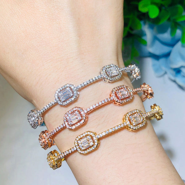 Conjunto de brazalete abierto con cristales de corte princesa de moda, oro indio, de lujo, para novia, fiesta de boda