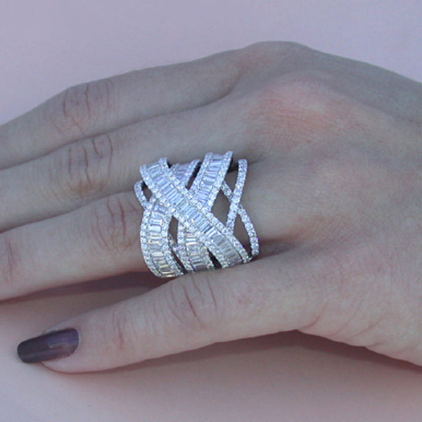 Anillo vintage retro multicapa con piedras completas