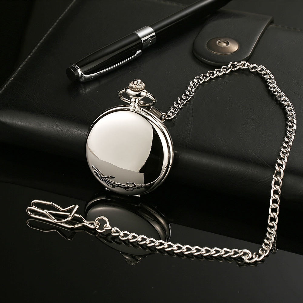 Personalized Retro Smooth Men Black Pocket Watch