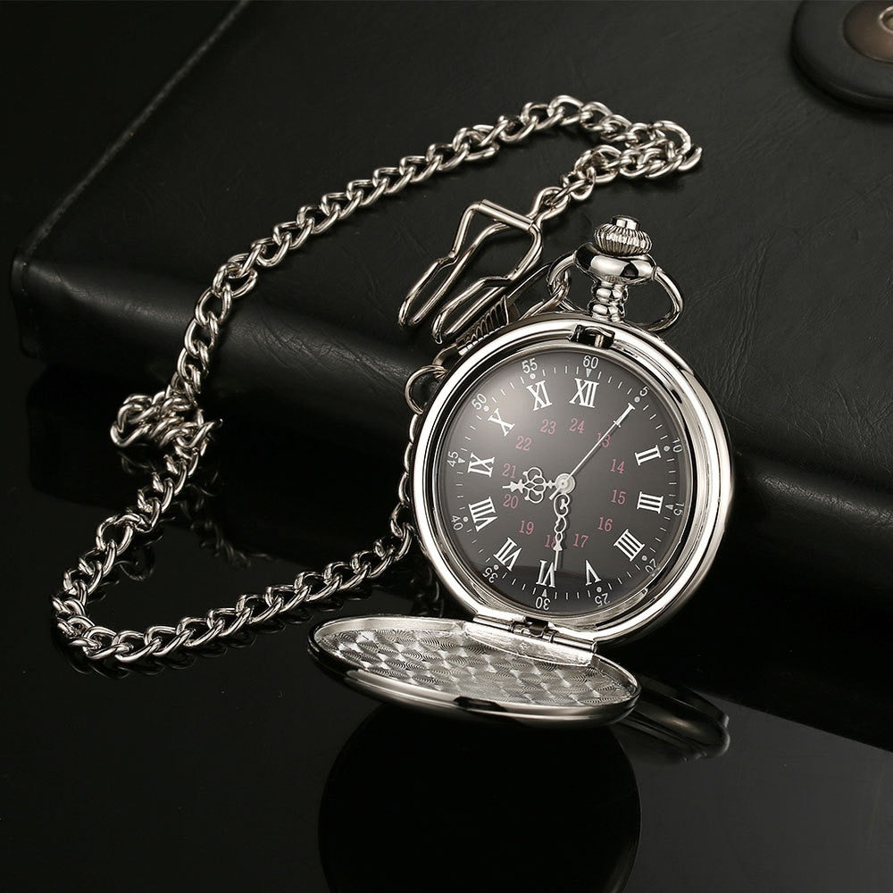 Personalized Retro Smooth Men Black Pocket Watch