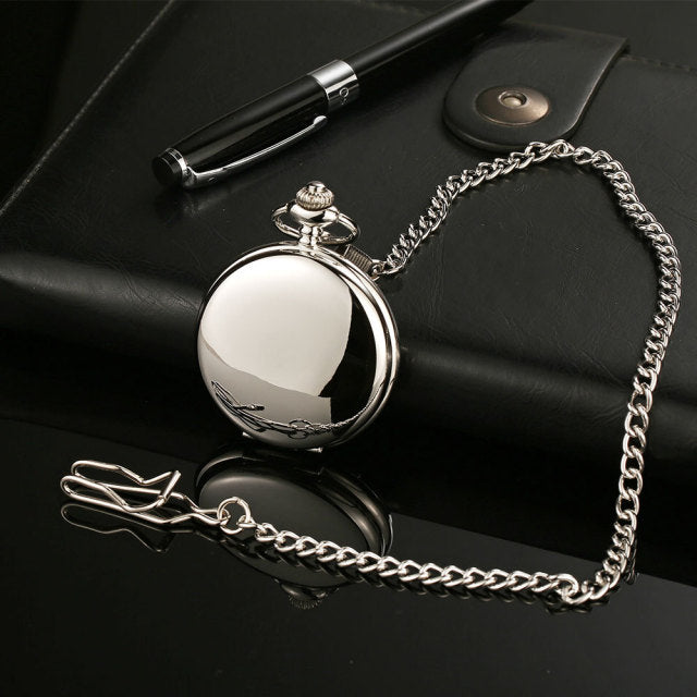 Personalized Retro Smooth Men Black Pocket Watch