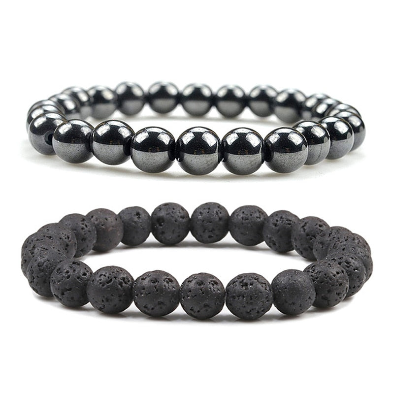 Natural Stone Lava Matte Hematite Beads Bracelet