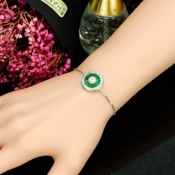 Trendy Summer Style Charm Adjustable Size Green Bangle Cubic Zirconia Big Round Bracelets