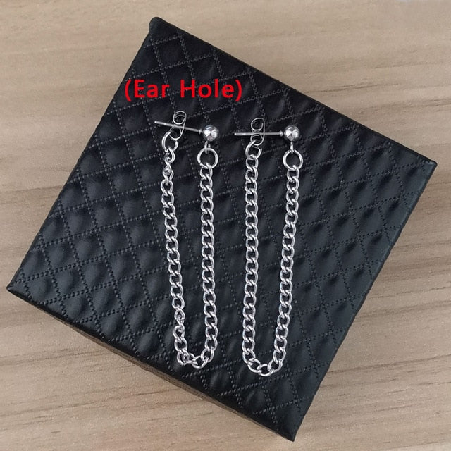 Feather Tassel Long Chain Pendant Stainless Steel Stud Earring