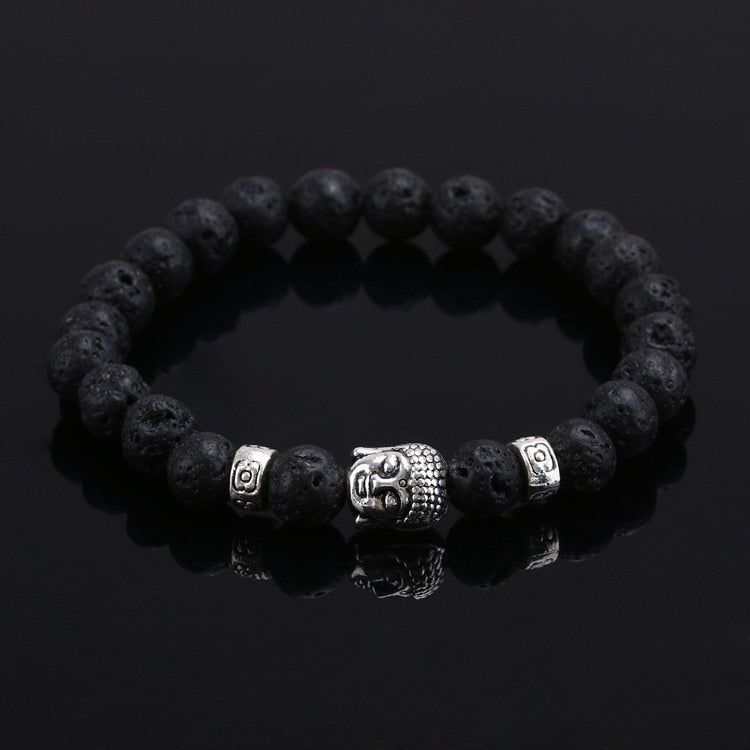 Tiger Eye Lava Stone Bead Buddha Bracelet