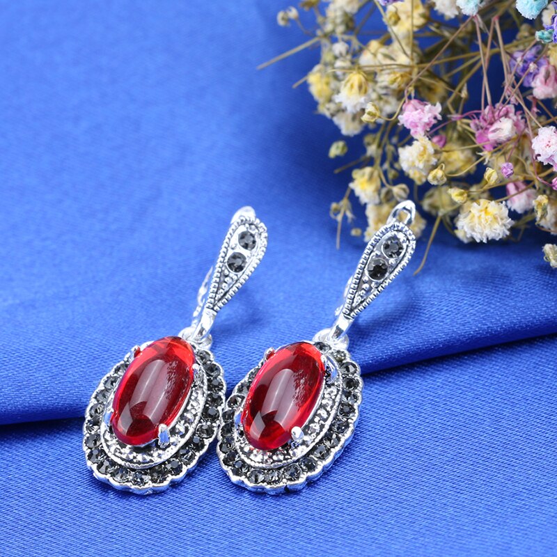 Red Stone Necklace And Earring Bracelet Ring For Women