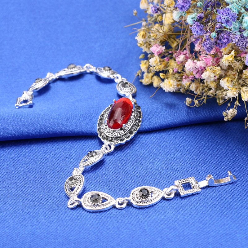 Red Stone Necklace And Earring Bracelet Ring For Women