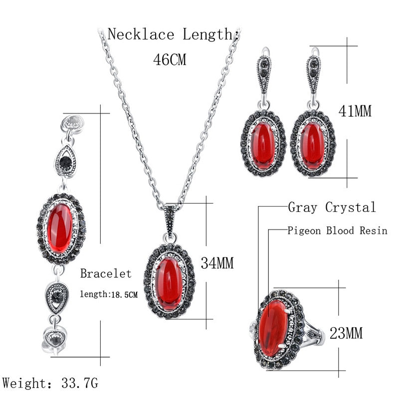 Red Stone Necklace And Earring Bracelet Ring For Women