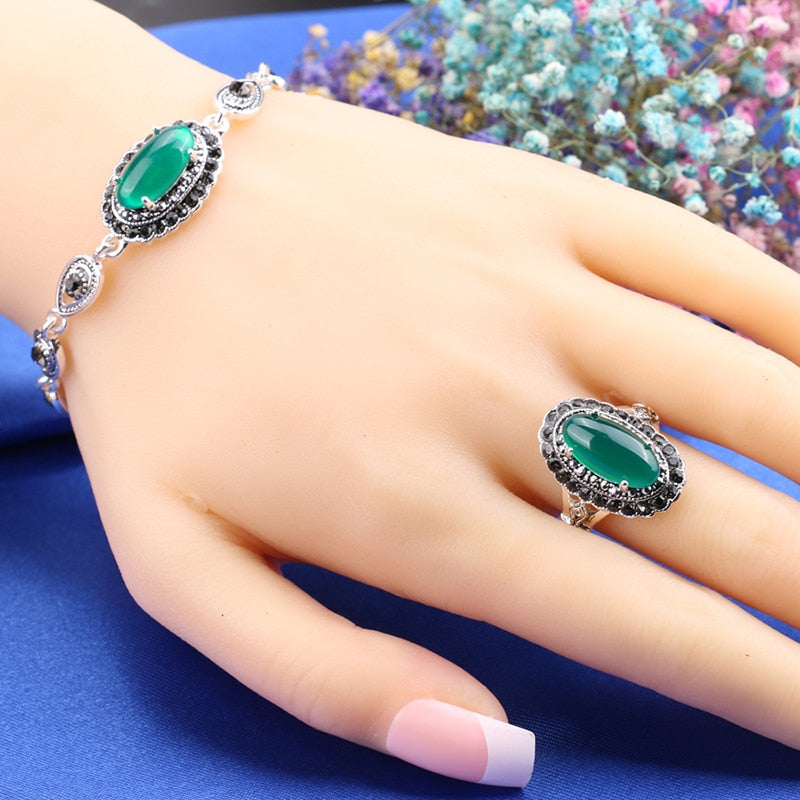 Red Stone Necklace And Earring Bracelet Ring For Women