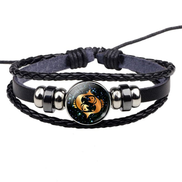 12 Constellation Leather Bracelet
