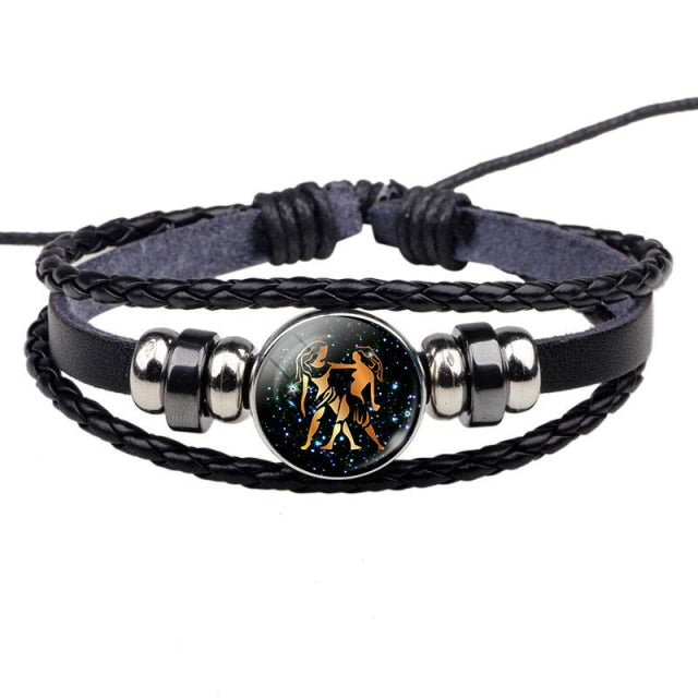 12 Constellation Leather Bracelet