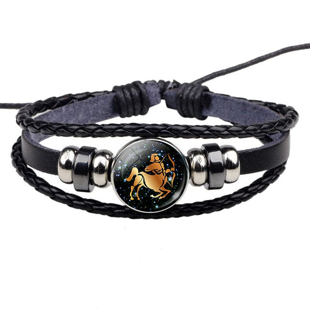 12 Constellation Leather Bracelet