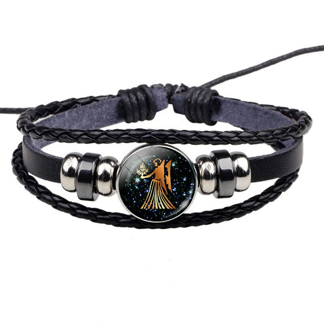 12 Constellation Leather Bracelet