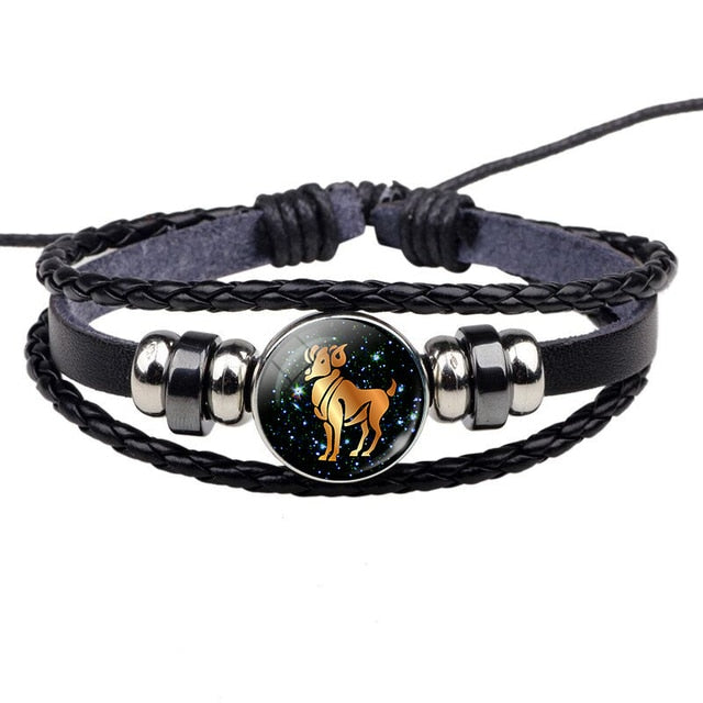 12 Constellation Leather Bracelet