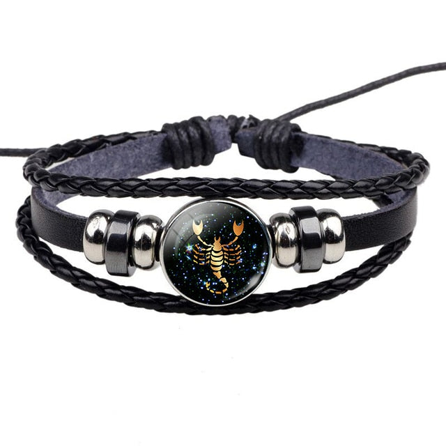12 Constellation Leather Bracelet