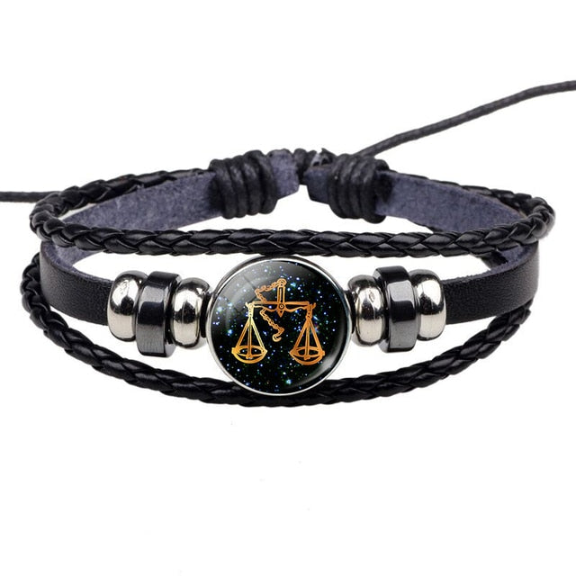 12 Constellation Leather Bracelet