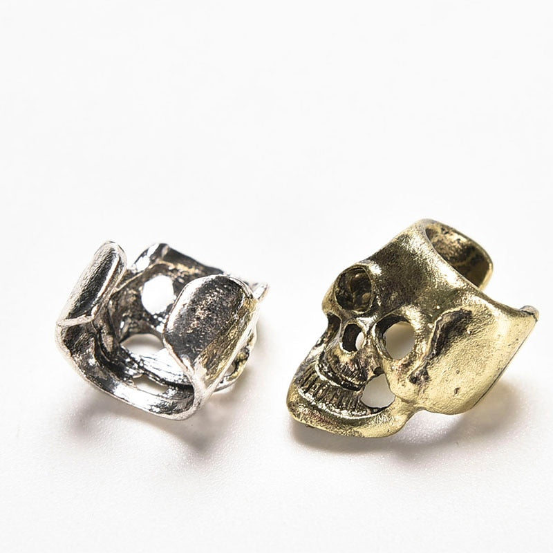2pcs/pair Vintage Antique Ear Cuff Punk Small  Hollow Skull  Charm Clip Earrings