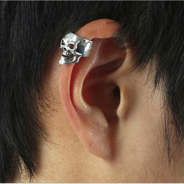 2 pares de pendientes de clip con diseño de calavera hueca pequeña estilo punk antiguo vintage