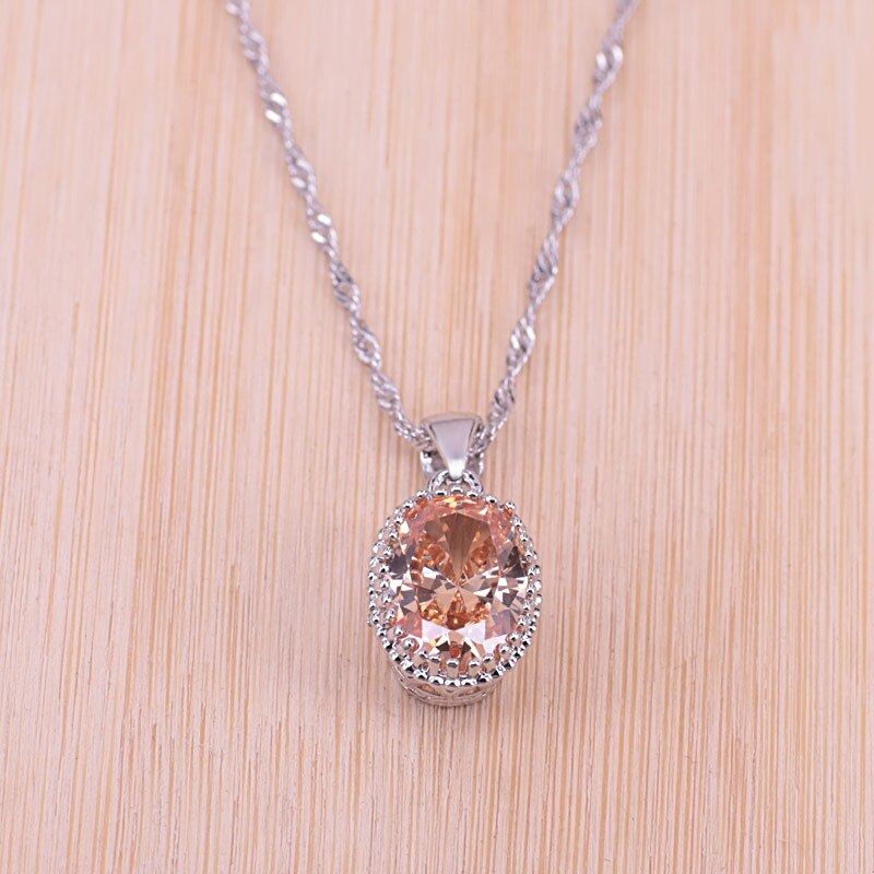 Silver Color  Oval Pendant Necklace Earrings+Rings set