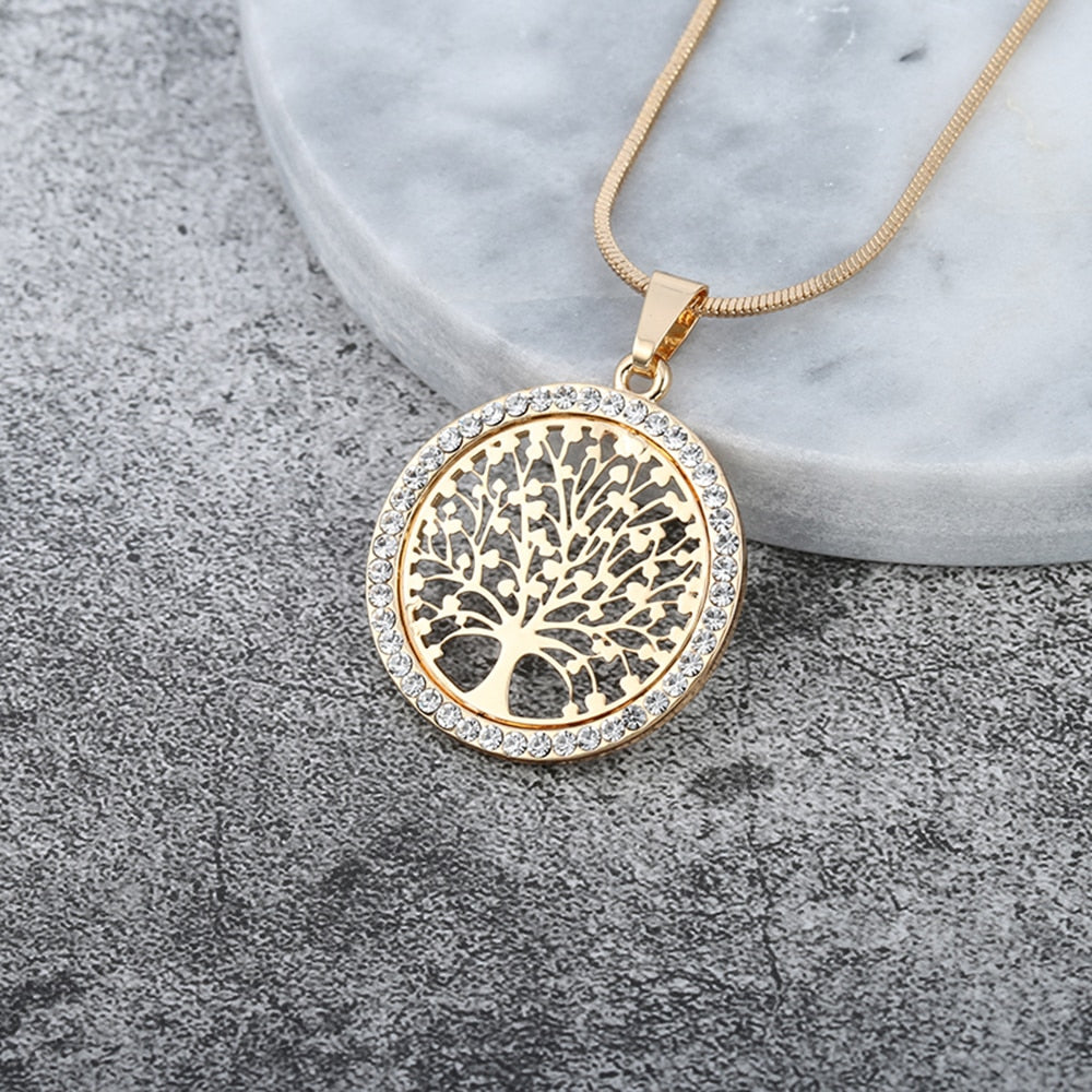 Hot Tree of Life Crystal Round Small Pendant Necklace