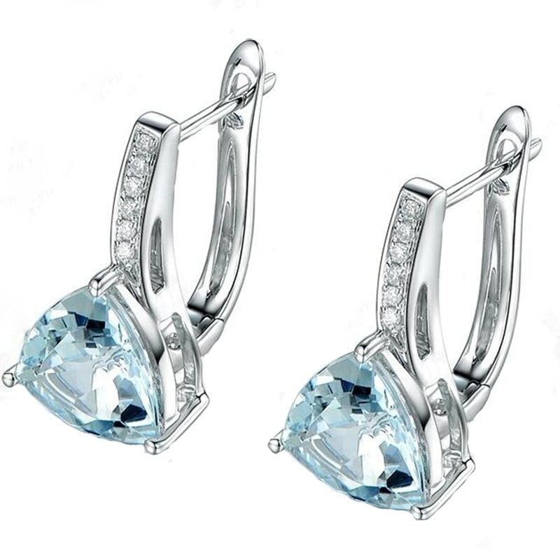 blue Stones Heart Shape Silver color Stud Earrings for Women