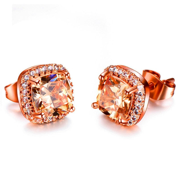 Luxury Female Yellow Pink Stone Earrings
